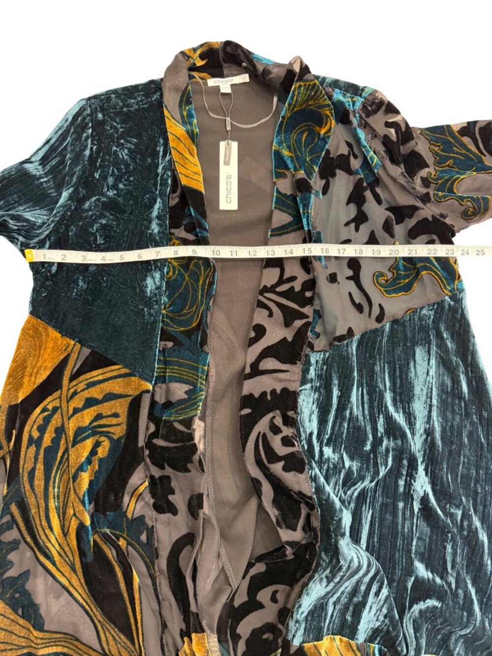 Chicos Womens Size L Travelers Floral Burnout Kimono Jacket Teal Shadow NEW - Picture 6 of 9